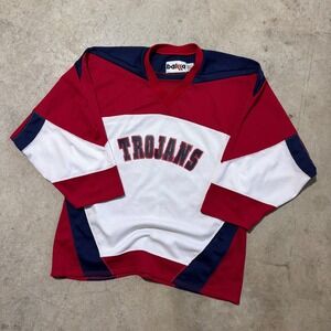 Vintage 90s Bakka Trojans‎ Retro Hockey Jersey #23 Red Blue White Large